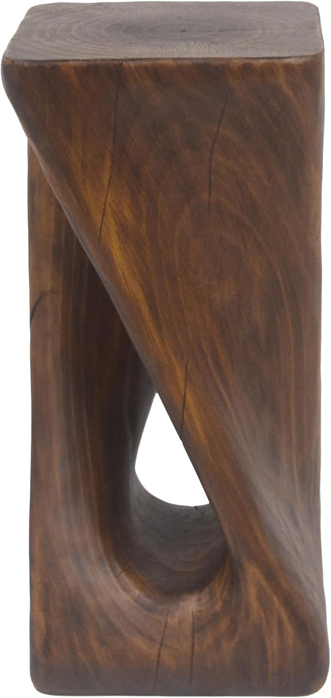Christopher Knight Home Novi 26.8"H Lightweight Concrete Outdoor Side Table, Hollow Twist-Shaped Patio End Table, MGO Outdoor Coffee Table, Garden Plant Stand Indoor, Wood-Like Texture, Antique Brown
