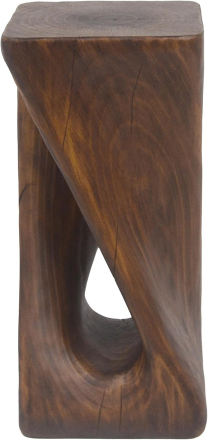 Christopher Knight Home Novi 26.8"H Lightweight Concrete Outdoor Side Table, Hollow Twist-Shaped Patio End Table, MGO Outdoor Coffee Table, Garden Plant Stand Indoor, Wood-Like Texture, Antique Brown
