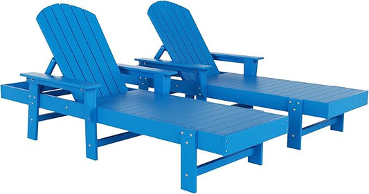 WestinTrends Dylan HDPE Outdoor Patio Poly Adirondack Reclining Chaise Lounge with Arms (Set of 2), Pacific Blue