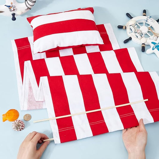 GORGECRAFT Replacement Beach Sling Chair Cloth with Pillow Folding Lounge Deck Chair Cloth 44x17 Inch Red White Stripes Sling Chairs Canvas for Patio Outdoor Sunbathing Garden Courtyard