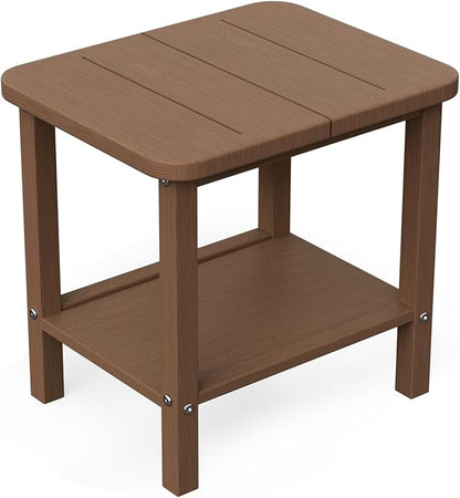Double Patio Side Table, Outdoor HDPE Adirondack End Table for Patio, Backyard, Garden, Pool, Lawn,Brown