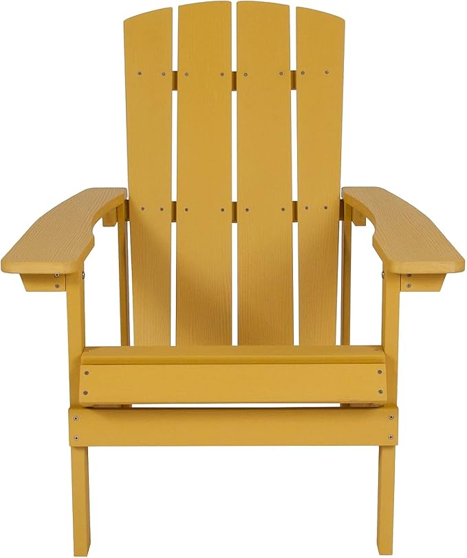 Flash Furniture Charlestown Poly Resin Adirondack Chair - Yellow - All Weather - Indoor/Outdoor - Set of 2 - Photo 9