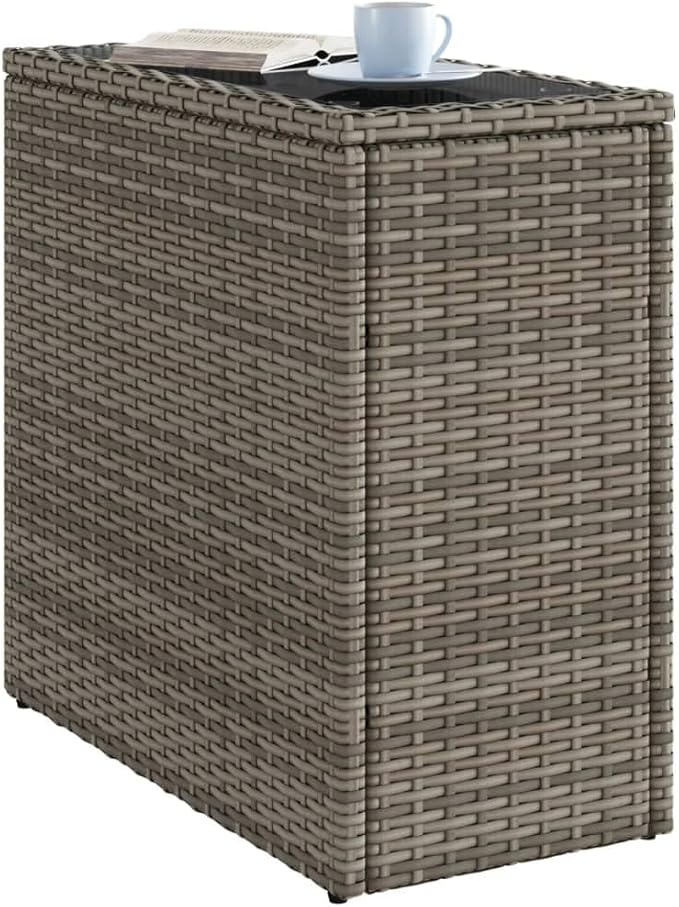 Grey and Black Garden Side Table with Tempered Glass Top, Adjustable Feet for Patio Balcony Terrace - Photo 4
