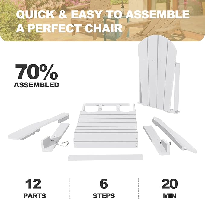 Adirondack Chairs Set of 2 with Cushions & Cup Holders, HDPE Weather Resistant Folding Adirondack Chair for Adults - Photo 6