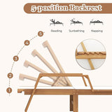 HAPPYGRILL Outdoor Wood Chaise Lounge, Patio Tanning Chaise with Adjustable 5-Position Backrest, Solid Wood Frame - Photo 5