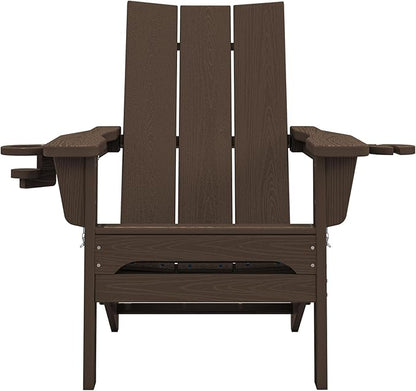 SERWALL Modern Adirondack Chairs Set of 8, Folding Adirondack Chair with Cup Holders, Outdoor HDPE Adirondack Chair for Patio Lawn Garden, Coffee