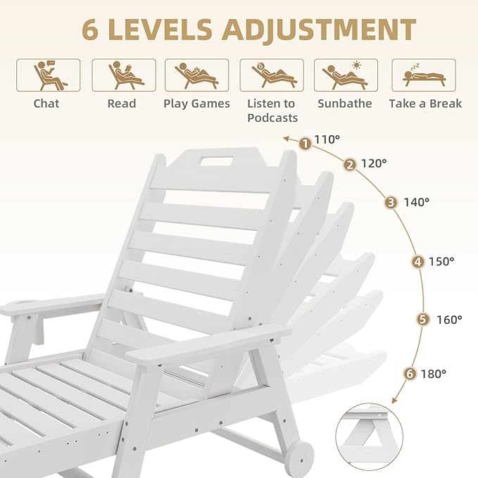 Mdeam 6-Position Lounge Chair Outdoor, 22" W Oversized Sun Tanning Chair, 500LBS Capacity - Photo 3