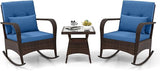 ORALNER 3 Pieces Patio Furniture Set, Outdoor Wicker Rocking Chairs with Cushions, Pillows, Glass Coffee Table - Photo 1