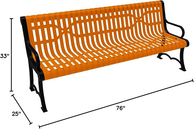 COATEDOUTDOORFURNITURE Coated Outdoor Furniture Heavy-Duty Outdoor Bench Thermoplastic Coated, Slated Steel, Commercial-Grade Garden Bench, Made in America (Portable with Back, 6 Ft, Orange)