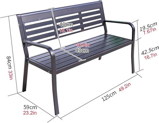 Metal Garden Bench, Outdoor Park Bench, Patio Bench Weatherproof, Porch Bench, Aluminum Alloy Frame, for Porch, Lawn, Balcony and Backyard (Color : Red Copper Color)