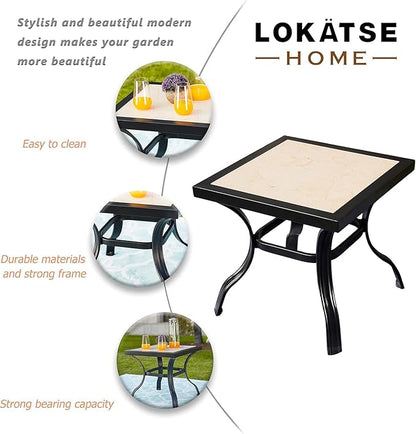 LOKATSE HOME Outdoor Patio Bistro Square End Table Dining Tile Top Metal Legs …
