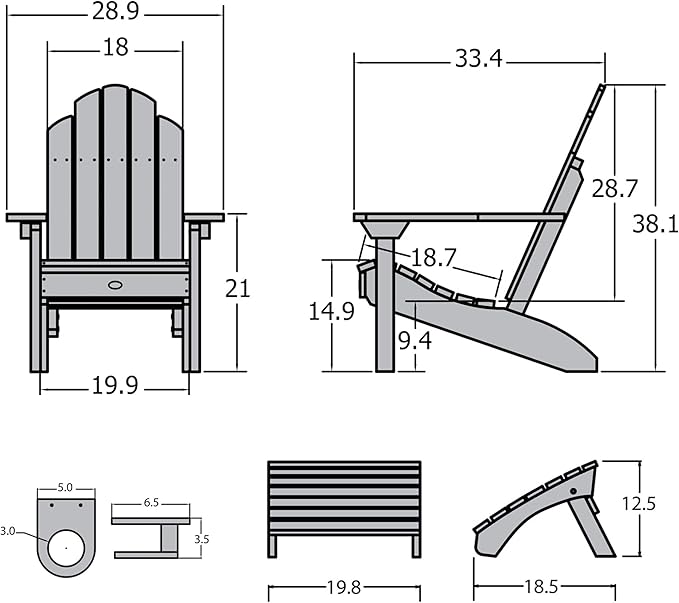 highwood Classic Wesport Adirondack Chair with Ottoman and Cup Holder, Coastal Teak