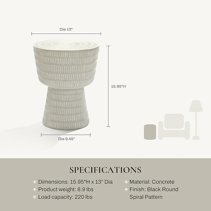 LuxenHome Outdoor Side Table, 15'' Off White Round Spiral Pattern Accent End Table, Indoor Outdoor Coffee Tables for Patio, Living Room, Backyard,Garden Stool and Plant Stand