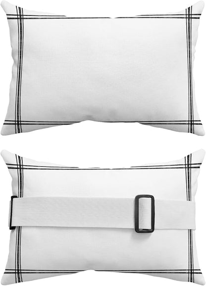 T&H XHome Outdoor Pillow for Chaise Lounge Chair, Solid Color White Waterproof Headrest Pillow Lumbar Pillows with Insert & Adjustable Elastic Strap for Beach, Poolside, Patio, Office (1 Pack)