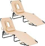GYMAX Beach Lounge Chair, Sunbathing Chair Patio Lounge Chair Folding Adjustable Recliner with Hole for Face - Photo 1