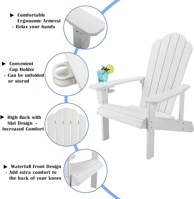 Adirondack Chair Weather Resistant, Hard Plastic Adirondack Chair with Cup Holder - Photo 4