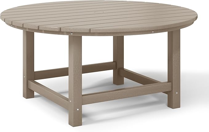WestinTrends Malibu Low Outdoor HDPE Round Patio Coffee Table, Weathered Wood - Photo 7