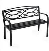 Giantex Outdoor Bench, 45.5” Patio Garden Bench with Backrest, Curved Armrests, Heavy-Duty Metal Frame, Slatted Seat - Photo 1