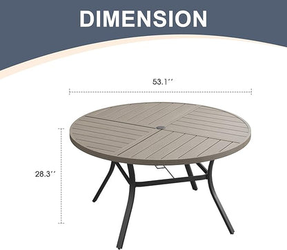 VICLLAX 53" Round Patio Dining Table for 6-8, All Weather Metal Outdoor Table with 1.57" Umbrella Hole and Surdy Frame for Garden Lawn Deck, Grey