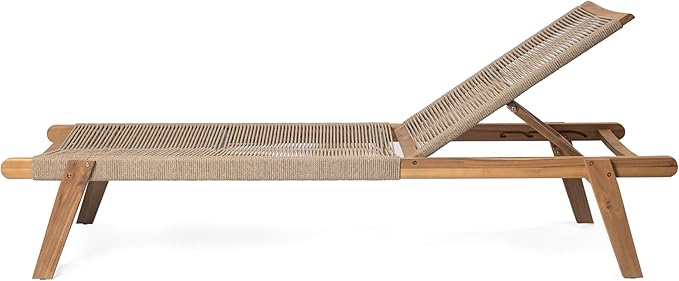 Christopher Knight Home Set of 2 Outdoor Patio Wood Adjustable Chaise Lounges with Rope Seating - Photo 7
