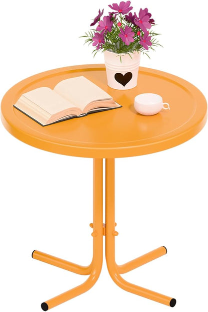 VINGLI Outdoor Side Table, Round Metal Patio Side Table End Table for Garden, Balcony, Porch and Living Room (Tangerine)