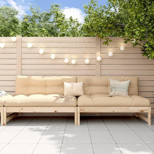 Garden Middle Sofa Natural Solid Pine Wood 48.0 x 33.1 x 27.6 in Outdoor Modular Patio Furniture for Two Adults Durable Rustic Finish