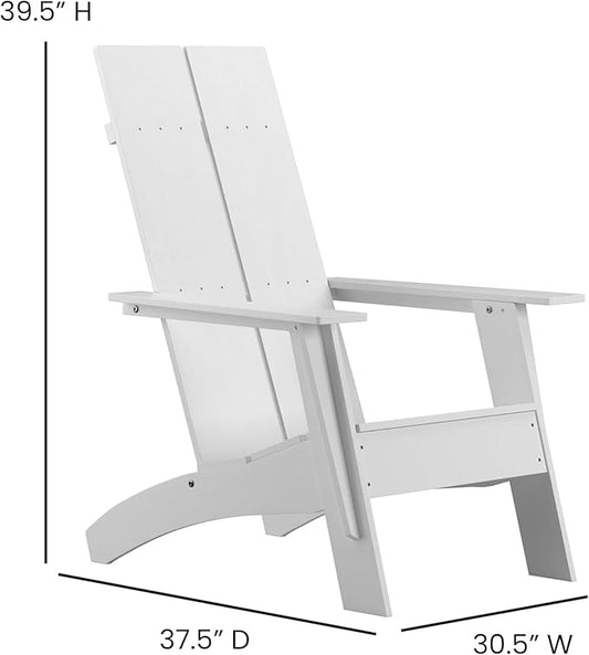 Merrick Lane Piedmont 2 Slat Poly Resin Adirondack Chair - White - Modern Design - Indoor/Outdoor