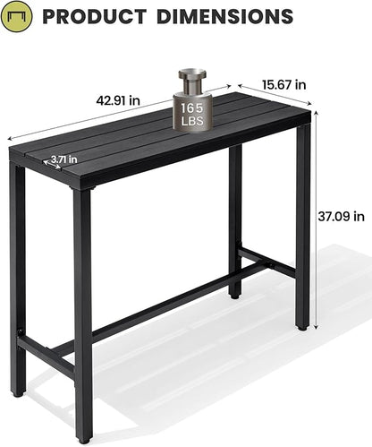 Crestlive Products Outdoor Bar Table, 43'' Rectangle Patio Counter Height Table High Pub Table with Waterproof Top and Sturdy Metal Frame for Balcony, Bistro, Garden, Backyard, Hot Tub(Black)