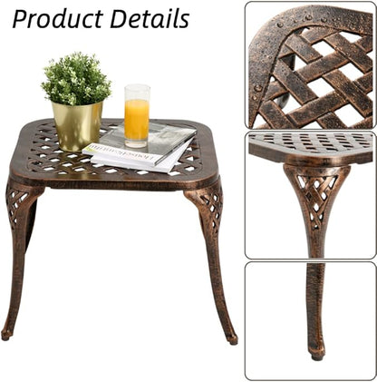 Patio End Metal Table, Outdoor Side Coffee Table Cast Aluminum Furniture for Garden, Poolside (Antique Bronze)