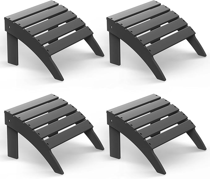 BRIOPAWS Adirondack Ottomans | Folding | Set of 4 | HDPE Plastic | Grey Outdoor Foot Rest | All Weather | Patio Footrest for Adirondack Chair | Foot Stool for Deck Porch | 19.7W x 18.5L x 13H Inch