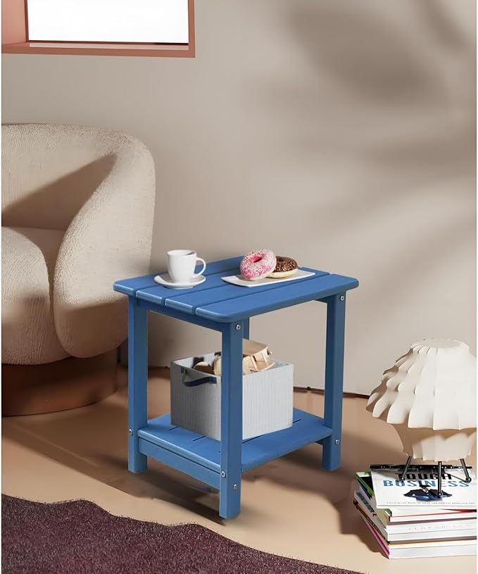 Adirondack Outdoor Side Table - 16.5" Square 2-Tier Patio Table with Weatherproof HDPE Material | All-Weather, Low Maintenance Furniture for Poolside, Porch, Deck