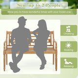Tangkula Outdoor Bench, 2-Person Garden Bench with Wide Backrest and Curved Armrests, Teak Wood Patio Bench for Backyard - Photo 6