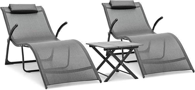 Magshion Outdoor Chaise Lounge Chair Set of 2 with Folding Side Table - Photo 1