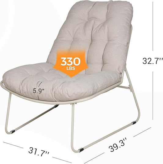 Grand patio Outdoor Chair with Cushion, Modern Metal Outdoor Lounge Chair for Patio Porch Deck Garden, Weather Resistant and Easy to Maintain, Beige