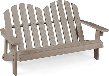 Giantex Kids Adirondack Chair 2-Seat - Children's Outdoor Chair with High Backrest, Arm Rest, 300 Lbs Capacity, Wood Double Loveseat, Porch Chair for Yard, Poolside (1, Khaki Grey)