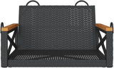 1-Seater Black PE Rattan Garden Chair Swing Bench 24.4x24.8x15.7 in Powder-Coated Steel Frame Solid Acacia Seat for - Photo 5