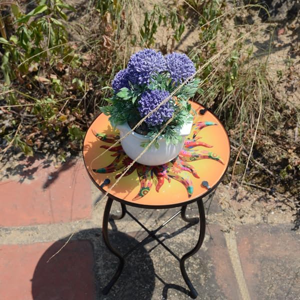 12 Inch Round The Sun Glass Side Table, Patio Small Table, Outdoor Side Table, Outdoor Bar Table - Photo 7