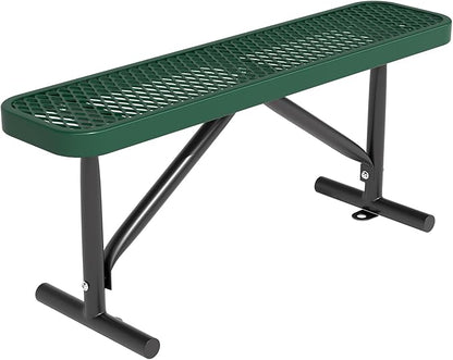 4ft Outdoor Metal Park Bench, 48" Backless Heavy-Duty Commercial Green Garden Bench with Expanded Steel Mesh Seat, Weatherproof Park Patio Dining Table Bench for Backyard Lawn School Porch Deck