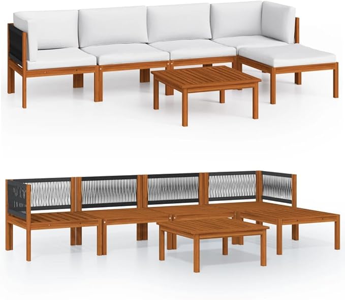 6-Piece Acacia Wood Modular Garden Lounge Set with Weather-Resistant Cushions, Corner Sofas, Coffee Table, and Footrest for Outdoor Patio Arrangement