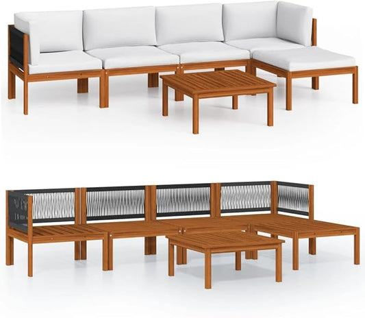 6-Piece Acacia Wood Modular Garden Lounge Set with Weather-Resistant Cushions, Corner Sofas, Coffee Table, and Footrest for Outdoor Patio Arrangement