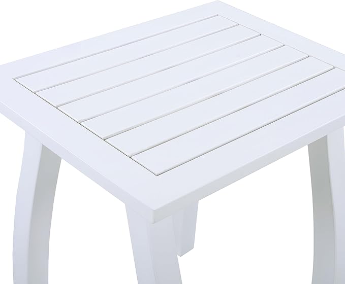 Christopher Knight Home Selma Acacia Wood Outdoor Side Table, Decorative Rectangular Small Accent Table, Weather Resistant Patio End Table for Balcony Beach Pool Side, Slatted Design, White PU