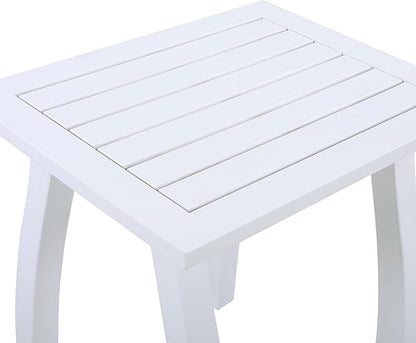 Christopher Knight Home Selma Acacia Wood Outdoor Side Table, Decorative Rectangular Small Accent Table, Weather Resistant Patio End Table for Balcony Beach Pool Side, Slatted Design, White PU