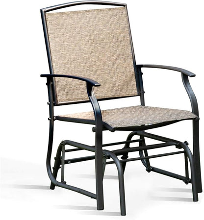 Giantex Outdoor Glider Chair W/Sturdy Metal Frame & Breathable Mesh Fabric, Porch Lounge Swing Rocking Chair for Lawn, Garden, Porch, Backyard, Poolside, Patio Glider for Outside