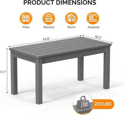 VINGLI Outdoor Coffee Table, HDPE Patio Coffee Table for Outside, All-Weather Rectangle Coffee Table for Deck, Garden, Balcony, Porch, Indoor & Outdoor Use (Gray)