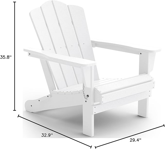 KINGYES Folding Adirondack Chair, HDPE All-Weather Patio Chairs, Wooden Textured Lawn Chair for Poolside, Backyard, Deck - Photo 3