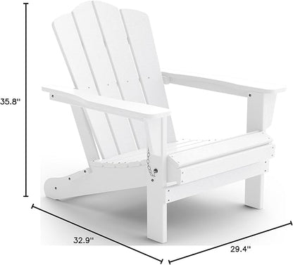 KINGYES Folding Adirondack Chair, HDPE All-Weather Patio Chairs, Wooden Textured Lawn Chair for Poolside, Backyard, Deck, Fire Pit, White
