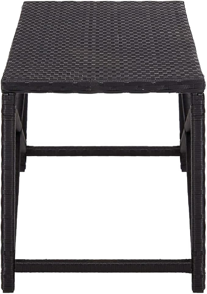 Bench Black Poly Rattan, Powder-Coated Steel Garden Bench Garden Seating for Courtyard 47.2 in Durable