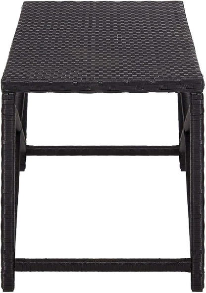 Bench Black Poly Rattan, Powder-Coated Steel Garden Bench Garden Seating for Courtyard 47.2 in Durable