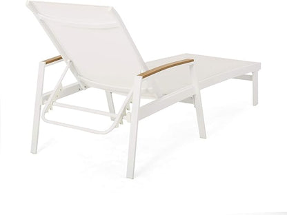 Teresa Outdoor Aluminum Chaise Lounge with Mesh Seating (Set of 4), White