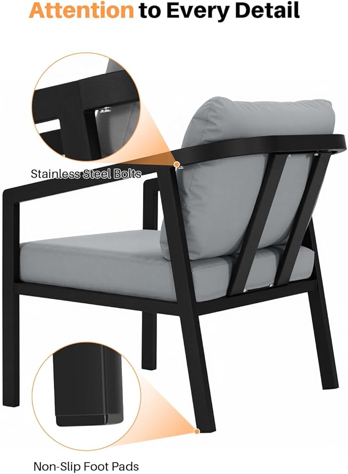 Patio Sofa Chairs Set of 2, Never-Rust Aluminum Outdoor Armchair with Removable Cushions, All Weather 2 Pieces Outdoor Club Chairs, Outdoor Sofa Chairs for Garden, Lawn, Backyard, Black | Never-Rust, Removable Cushions, All Weather, Wraparound Design